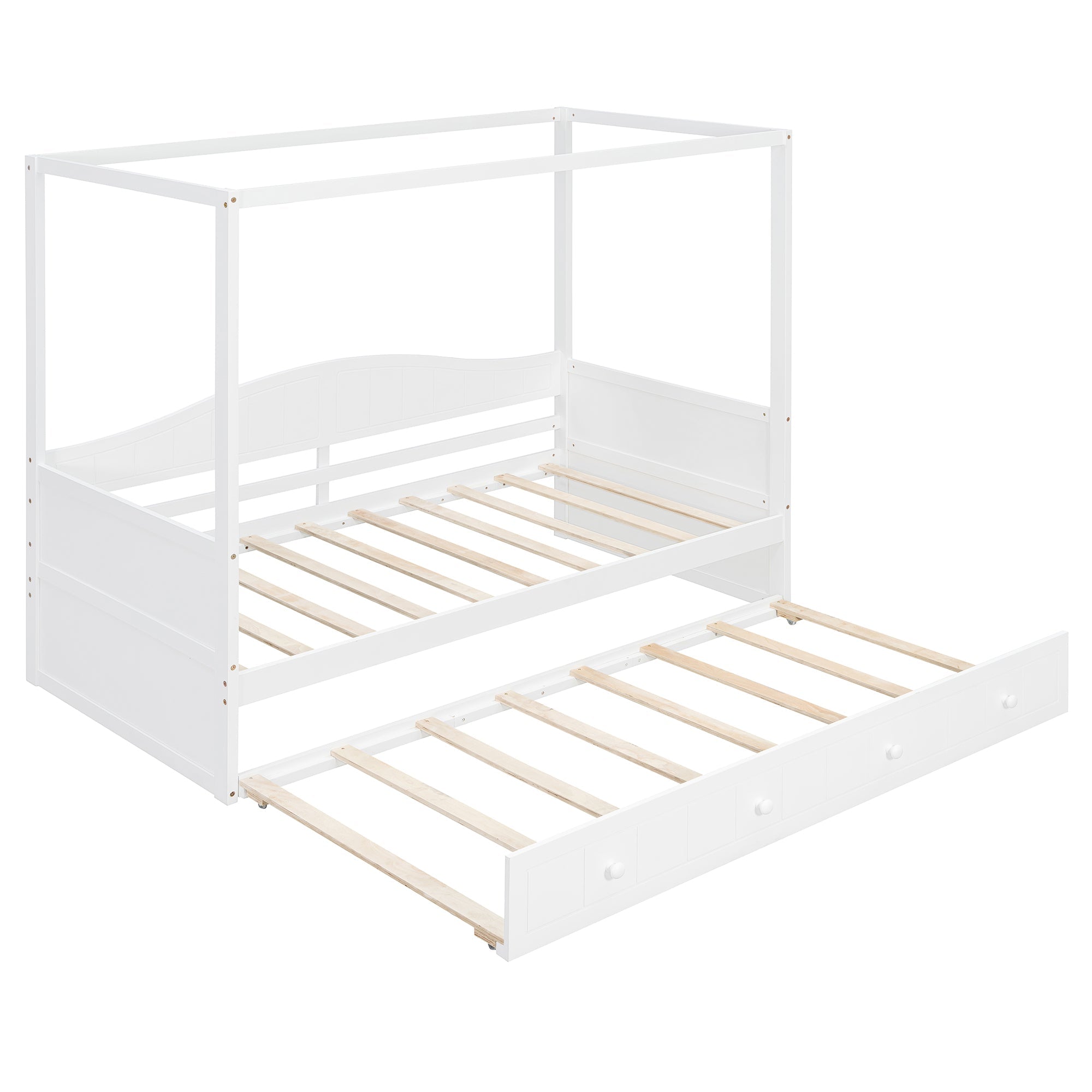Twin Size Canopy Day Bed with Twin Size Trundle and Underbed Storage