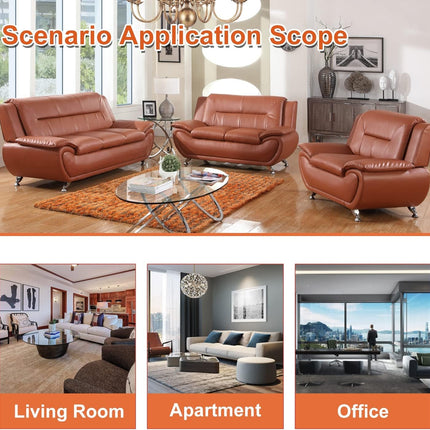 Leather Couches for Living Room, Living Room Couch Set, Sofa for Bedroom, Apartment, Living Room Furniture Sets (B-Leather Orange, Chair)-3