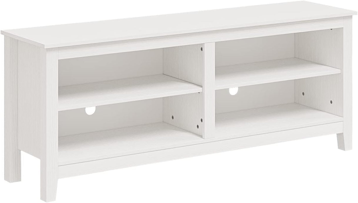 White Four Cubby TV Stand For 60 Inch TV With Open Storage