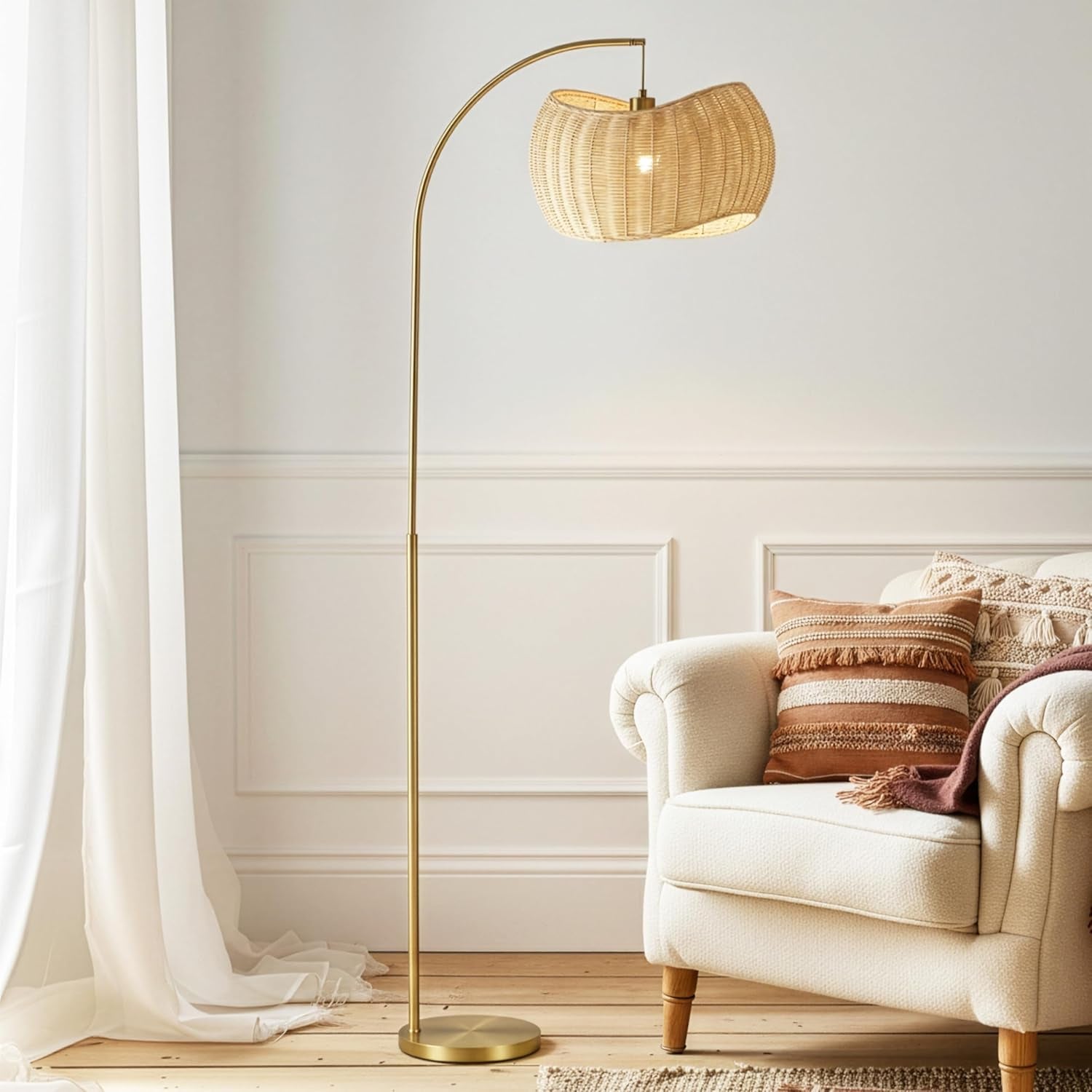 Floor Lamp with Handwoven Wicker Shade