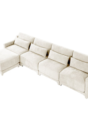 Elegant Four-Seater Sofa with Movable Ottoman in White Chenille Fabric and Ergonomic Design-0