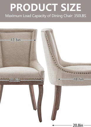 Modern Dining Chairs Set of 2, High Back Dining Chairs Side Chairs with Solid Wood Legs, Upholstered Fabric Dining Room Chairs for Dining Room Kitchen, Beige-2