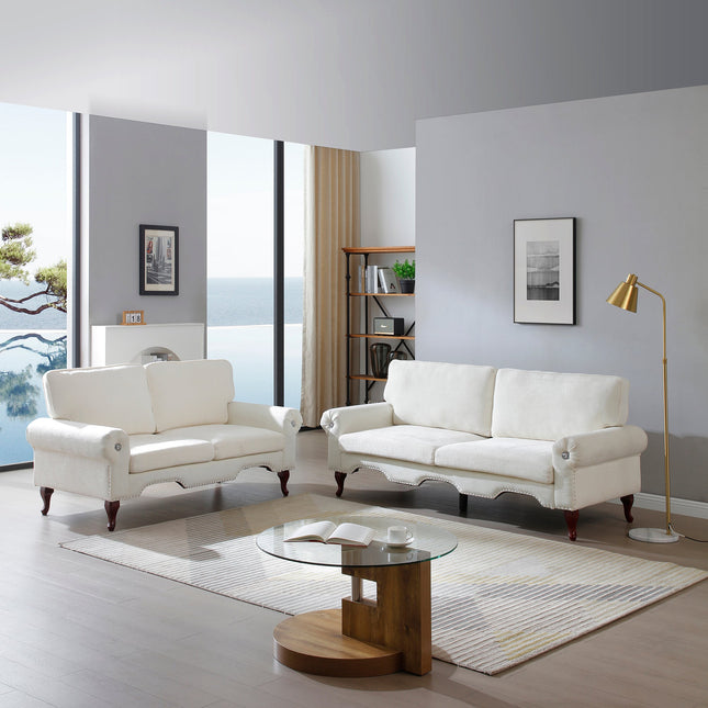 2 Piece Sectional Sofa Set with Movable Pillows, 5 Seat Convertible Couch Sets, Upholstered Sofa for Living Room Office, Bedroom & Apartment, Beige-0