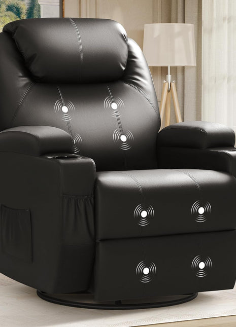 Recliner Chair, Rocking Massage Chairs, Home Reclining Sofa Chair, PU Leather, Ergonomic Living Room Chair with Cup Holders, Remote Control (Black)-0