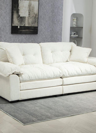 84" Chenille Recliner Sofa Small Sofa Loveseat Deep Seat Sofa Couch with 2 Throw Pillows & Memory Foam for Living Room Apartment Office Lounge-Beige