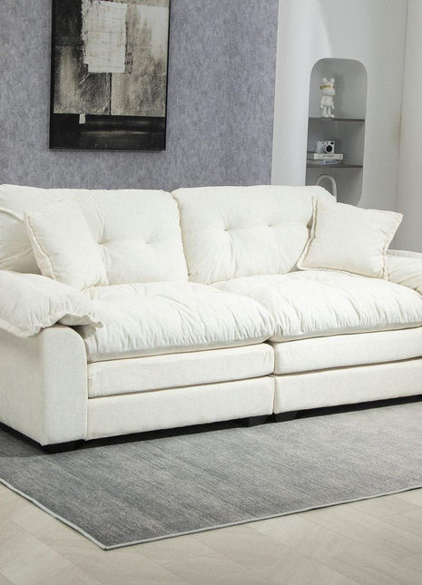 84" Chenille Recliner Sofa Small Sofa Loveseat Deep Seat Sofa Couch with 2 Throw Pillows & Memory Foam for Living Room Apartment Office Lounge-Beige