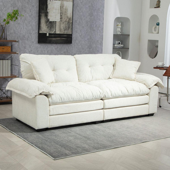 84" Beige Chenille Recliner Loveseat with 2 Throw Pillows & Memory Foam for Living Room