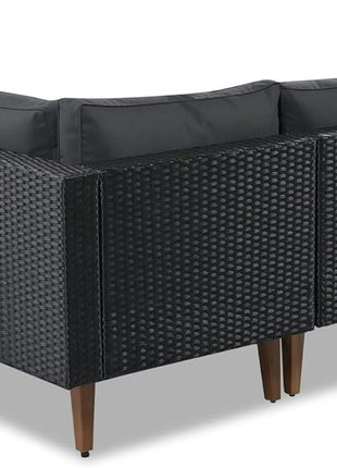 L-Shaped Outdoor Wicker Sofa Set with Colorful Pillows-3