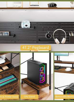 L Shaped Desk with Pegboard, Reversible Computer Desk with Drawers & Storage Shelves, Gaming Desk with LED Lights & Power Outlets, Office Desk with Monitor Stand Corner Desk Home Office Desks-4
