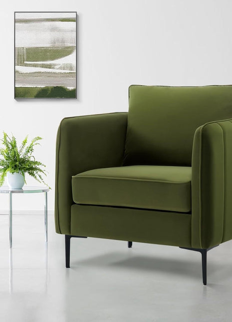 Accent Chair for Living Room, Velvet Comfy Single Sofa Chair Mid-Century Modern Armchair with 1 Pillow and Metal Legs for Bedroom Office Reading-0