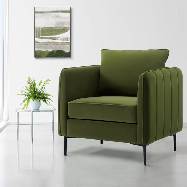 Accent Chair for Living Room, Velvet Comfy Single Sofa Chair Mid-Century Modern Armchair with 1 Pillow and Metal Legs for Bedroom Office Reading-0