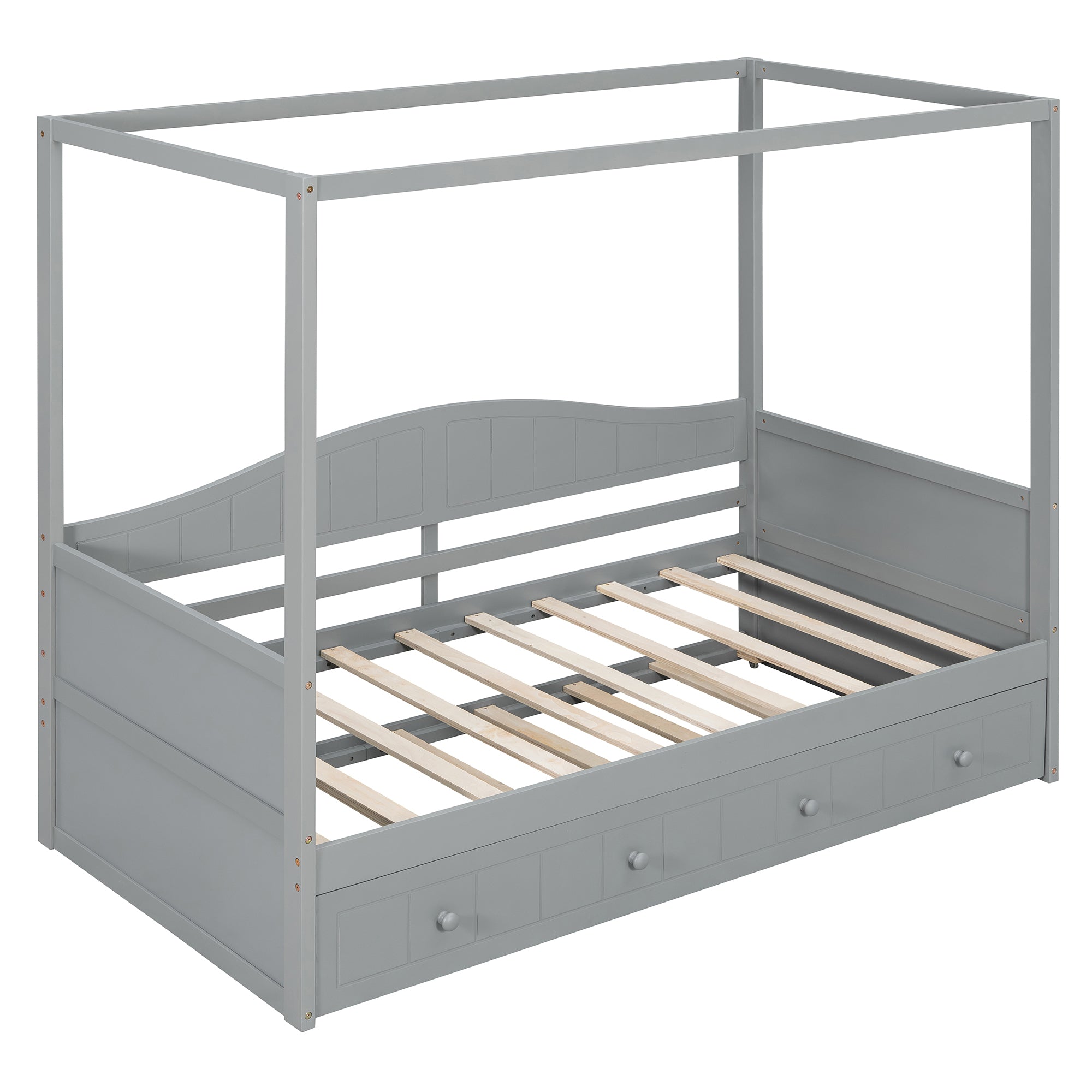 Twin Size Canopy Day Bed with Twin Size Trundle and Underbed Storage