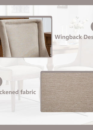 Modern Dining Chairs Set of 4, High Back Dining Chairs Side Chairs with Solid Wood Legs, Upholstered Fabric Dining Room Chairs for Dining Room Kitchen, Beige-4