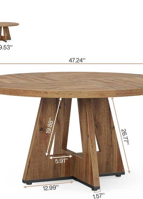 Farmhouse Dining Table, 47 Inch round Dinner Table for 4, Rustic round Dining Room Table for Home Dining Room Living Room (Wood)-1