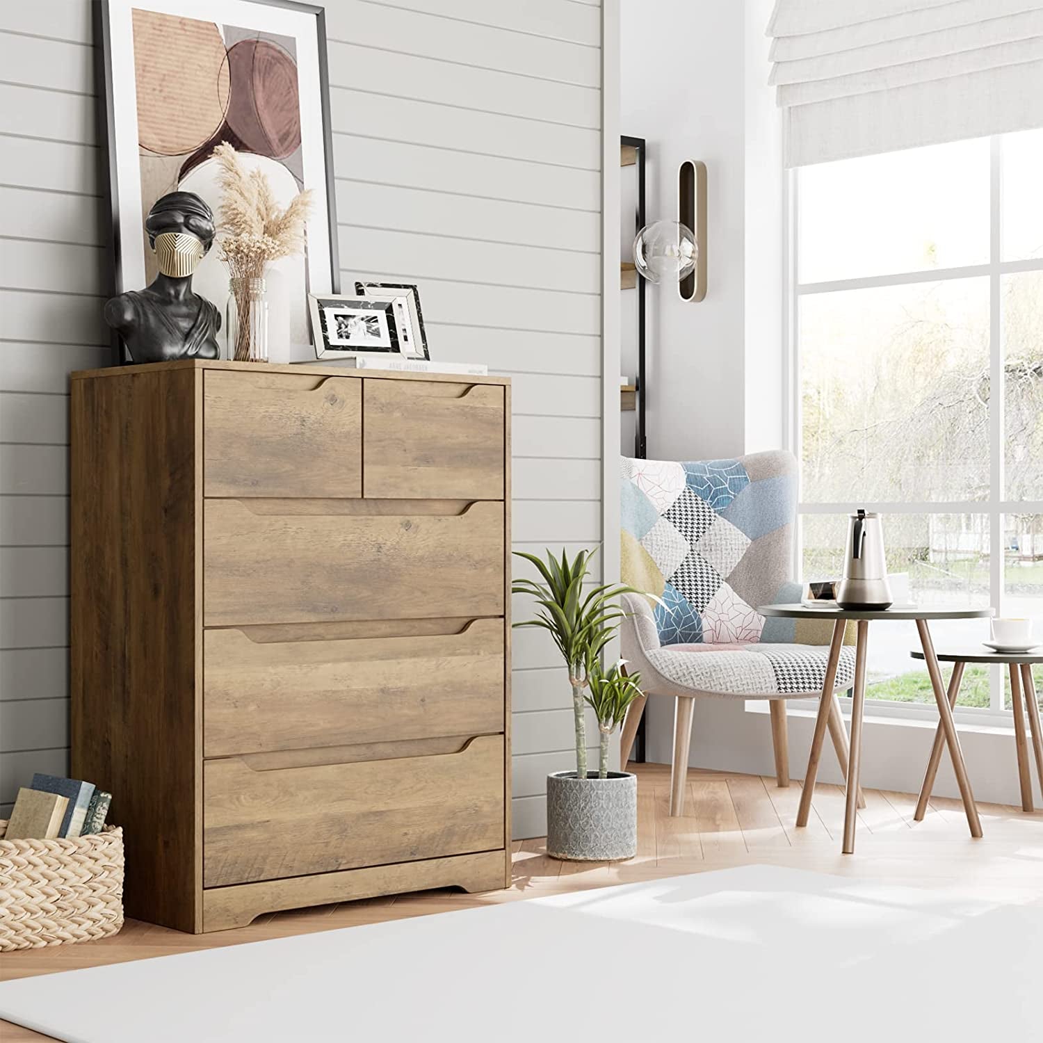 Hardy Haus Rustic Brown 5 Drawer Dresser For Bedroom Organization
