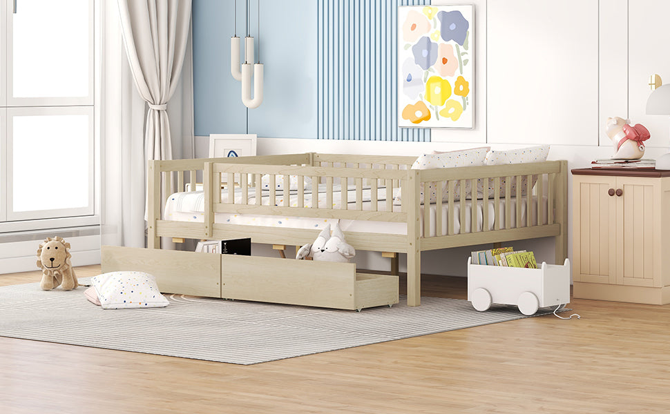Full Size Daybed Wood Bed with Two Drawers