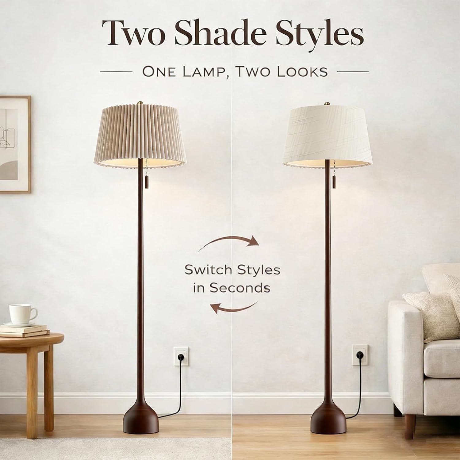 Hardy Haus 65 Inch QuarterSawnWalnut Floor Lamp Teardrop Base
