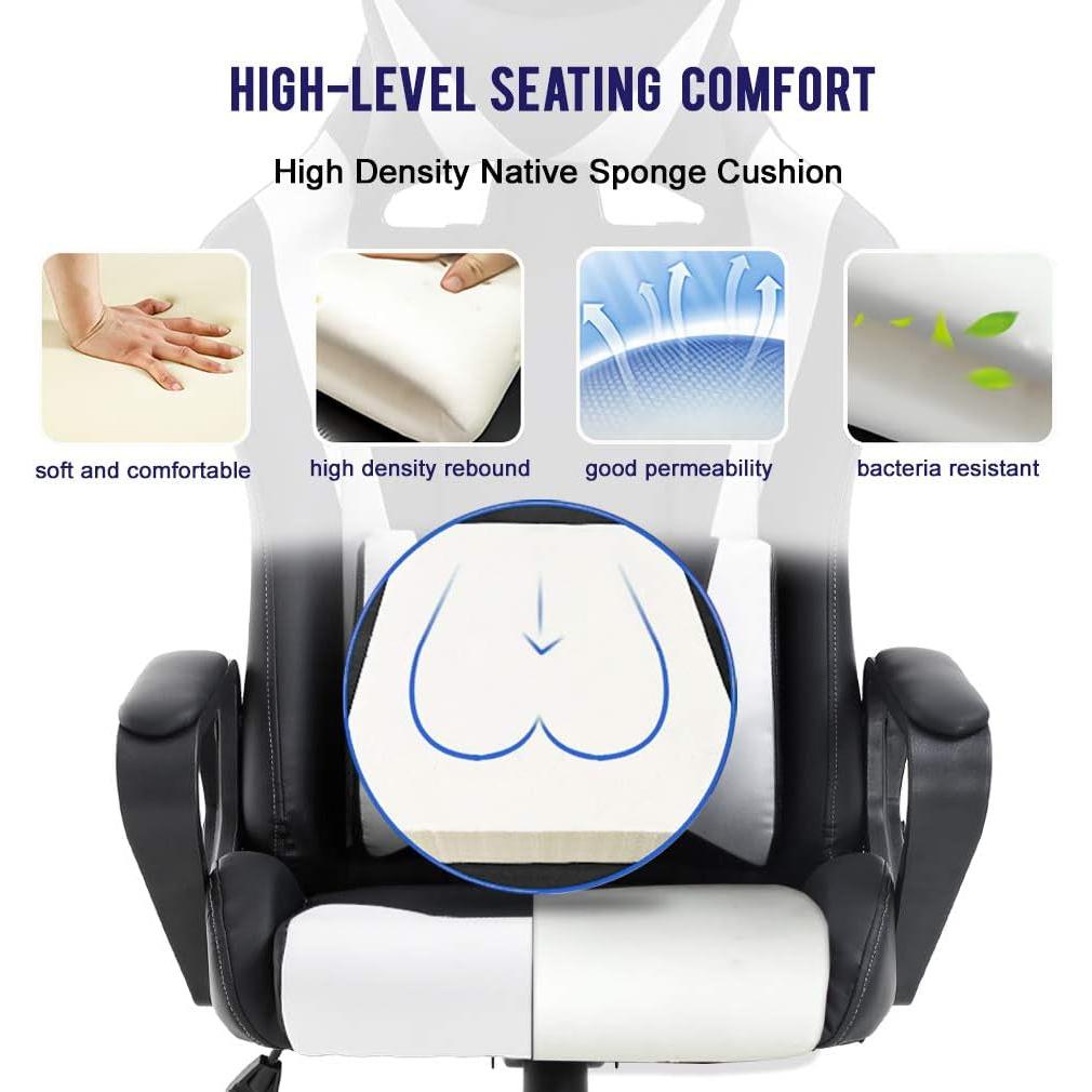 Chair with high-density native sponge cushion highlighting comfort features.