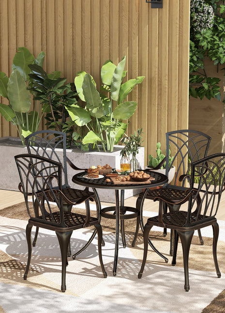 5 Pieces Garden Dining Set for 4, Cast Aluminium Outdoor Dining Set with 4 Armchairs and Round Dining Table with Parasol Hole, Garden Furniture Set, Bronze Tone-1