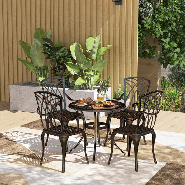 5 Pieces Garden Dining Set for 4, Cast Aluminium Outdoor Dining Set with 4 Armchairs and Round Dining Table with Parasol Hole, Garden Furniture Set, Bronze Tone-1