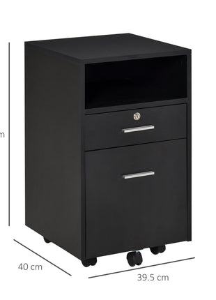 Mobile File Cabinet Lockable Storage Unit Cupboard Home Filing Furniture for Office, Bedroom and Living Room, 39.5x40x60cm, Black-2