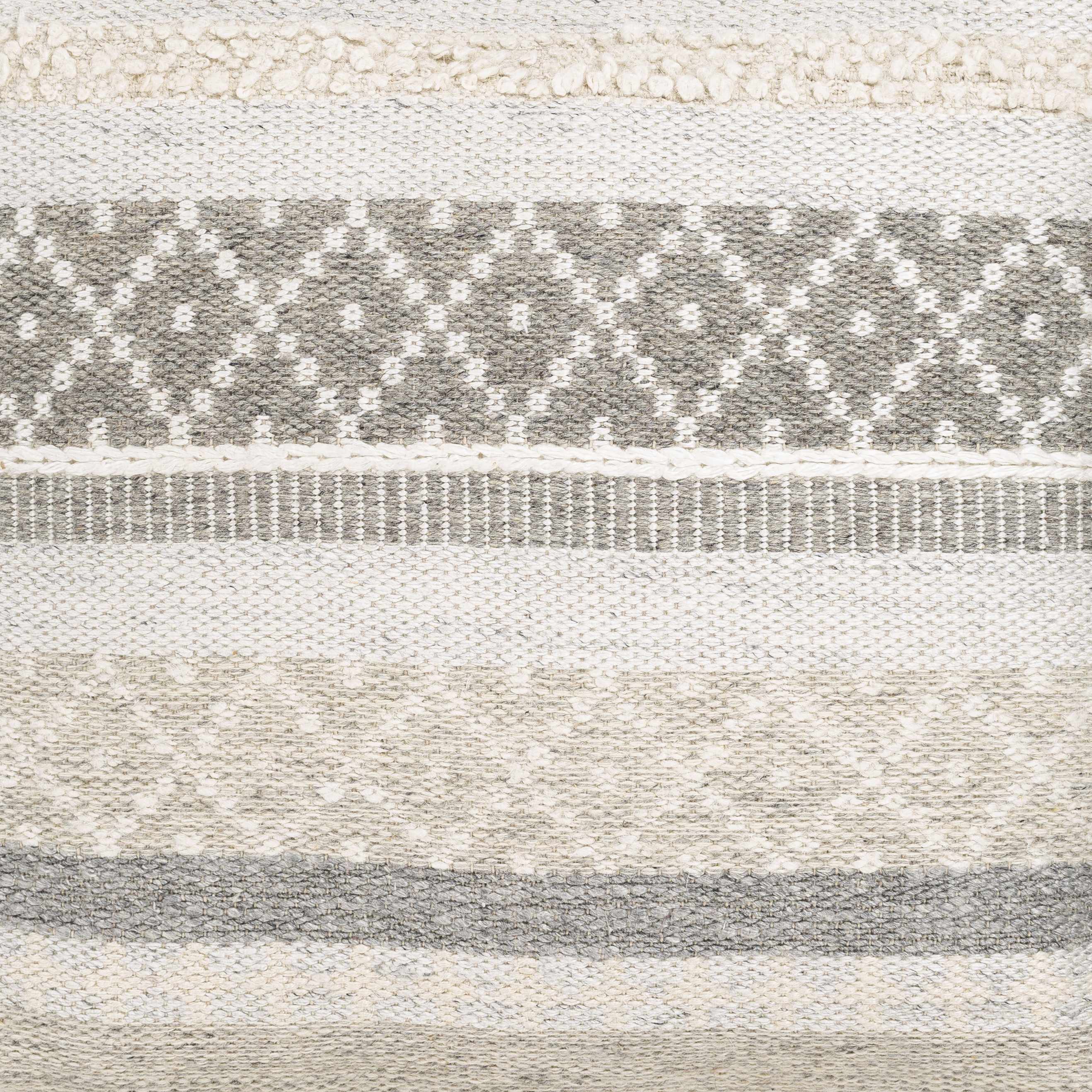 Textured fabric with horizontal stripes in gray and beige.