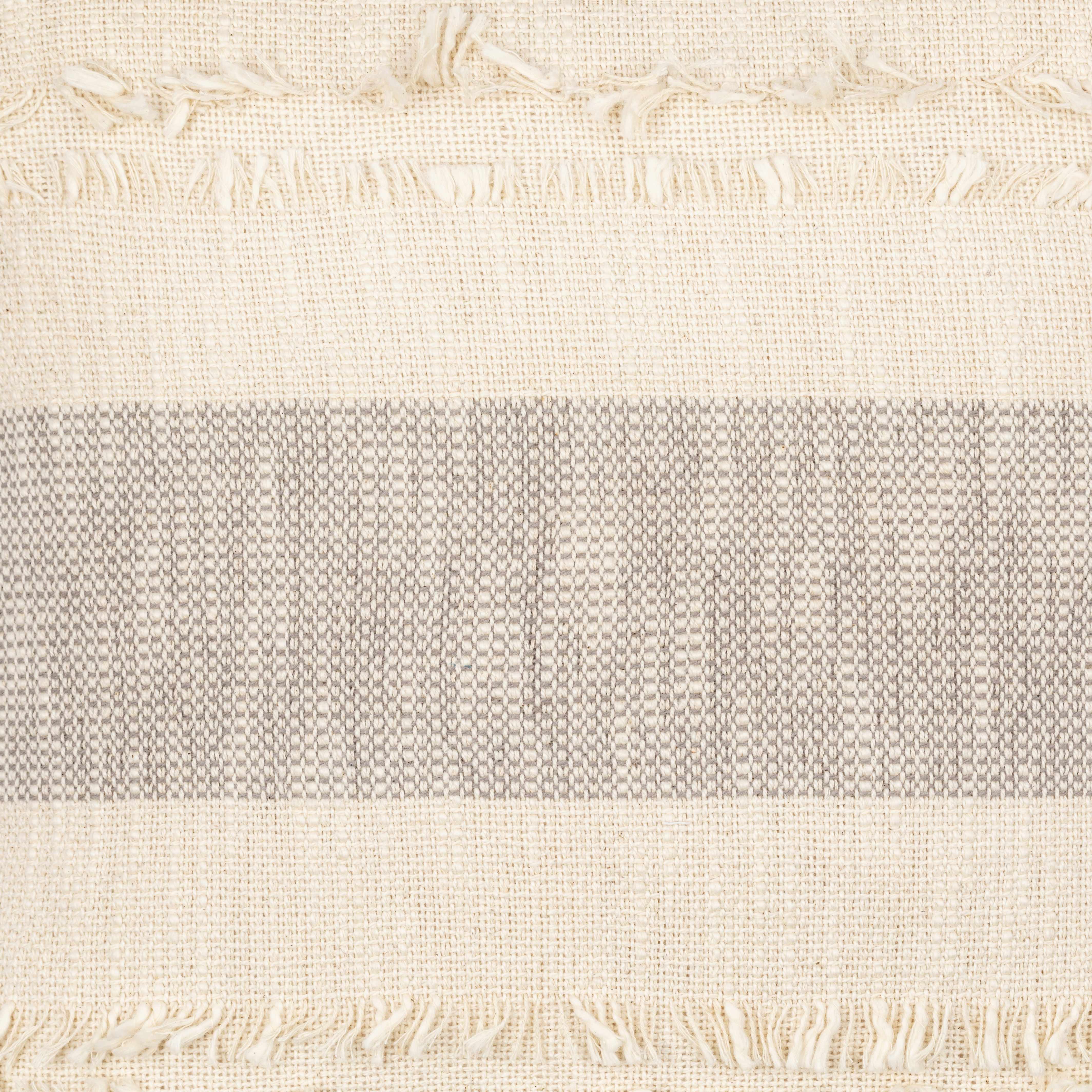 Textured fabric with a striped pattern in beige and gray.