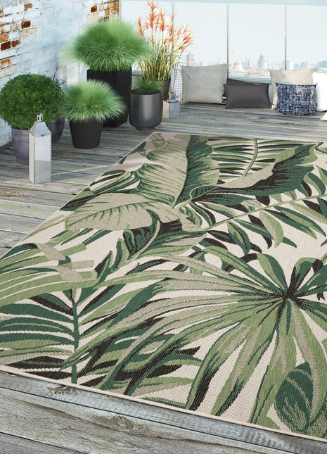 In- & Outdoor Rug Ostende for Patio Jungle Design - Green Beige-1