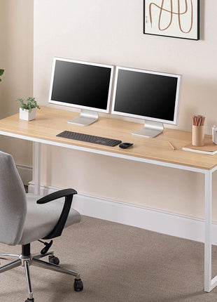 Jennifer 63 Inch White Frame Desk, Computer Workstation, Office Desk, Easy Assembly, Natural-0