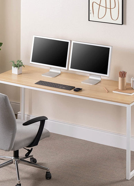 Jennifer 63 Inch White Frame Desk, Computer Workstation, Office Desk, Easy Assembly, Natural-0