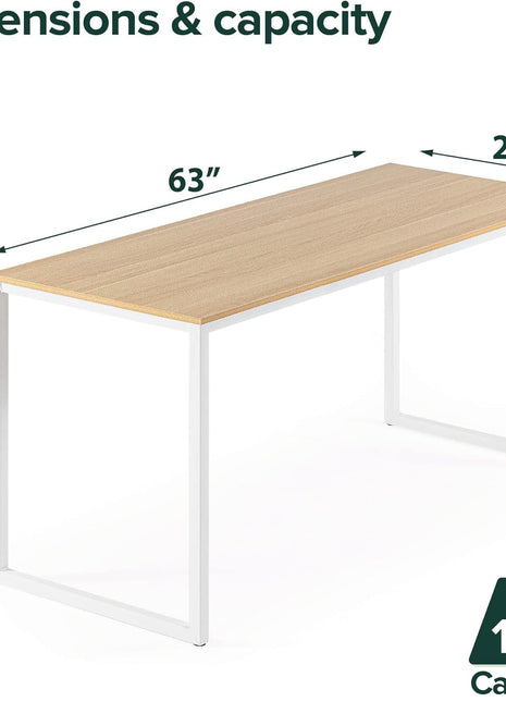 Jennifer 63 Inch White Frame Desk, Computer Workstation, Office Desk, Easy Assembly, Natural-1