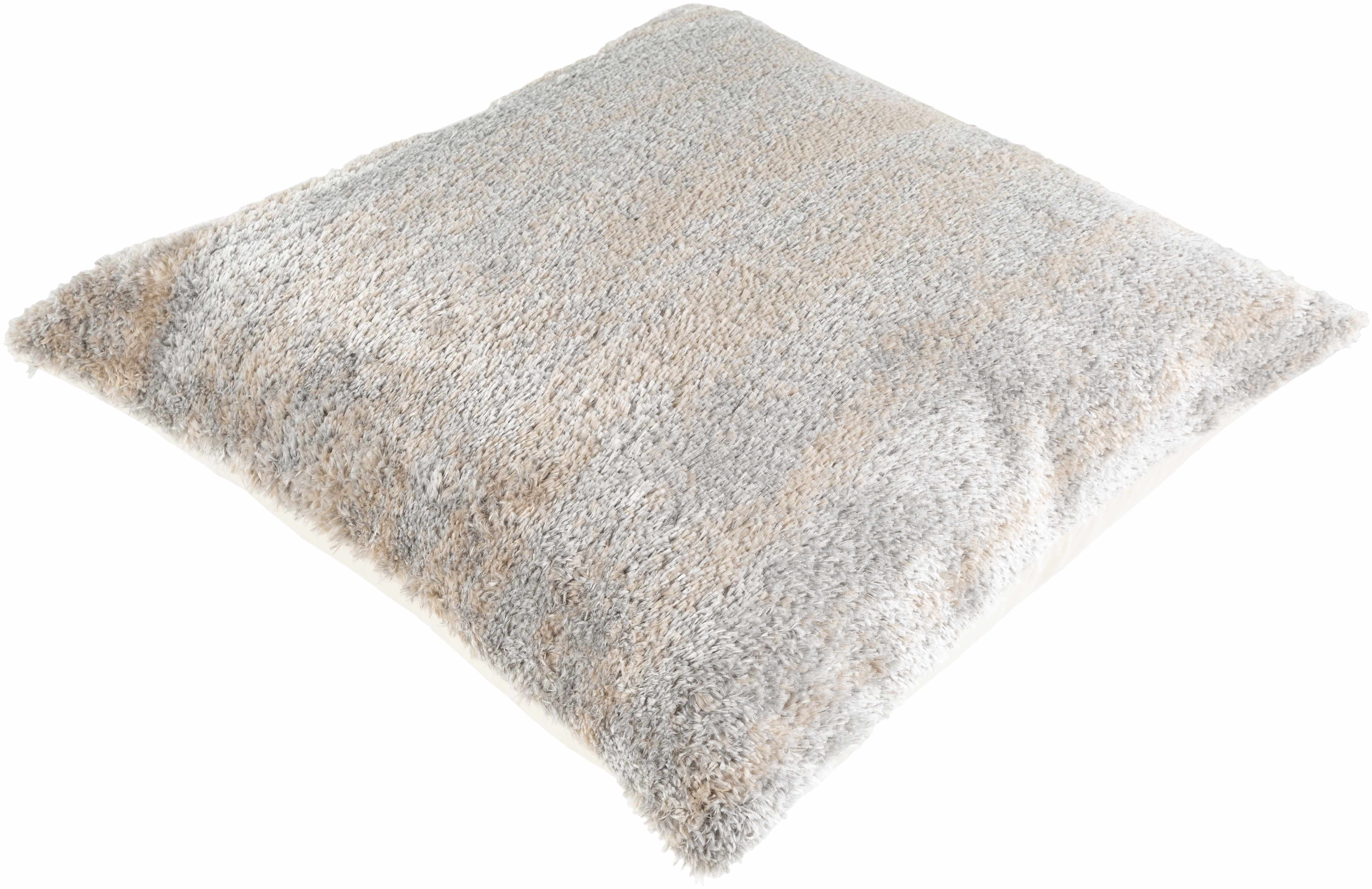 Fluffy pillow with a gradient of beige and gray on a white background
