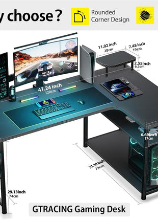 L Shaped Gaming Desk, Carbon Fiber Style Computer Desk Compatible with Monitor Arm Storage Shelves Corner Desk Gaming Table for Home Office Desks Easy to Assemble Adjustable Shelf Height-4