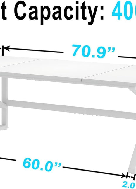 Large White Desk, Wooden and Metal 70 Inch Computer Desk, Modern Extra Long Double Desks for Home Office Executive Writing Study Gaming, Farmhouse 2 Person PC Laptop Table in Bedroom Living Room-1