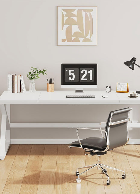 Large White Desk, Wooden and Metal 70 Inch Computer Desk, Modern Extra Long Double Desks for Home Office Executive Writing Study Gaming, Farmhouse 2 Person PC Laptop Table in Bedroom Living Room-0