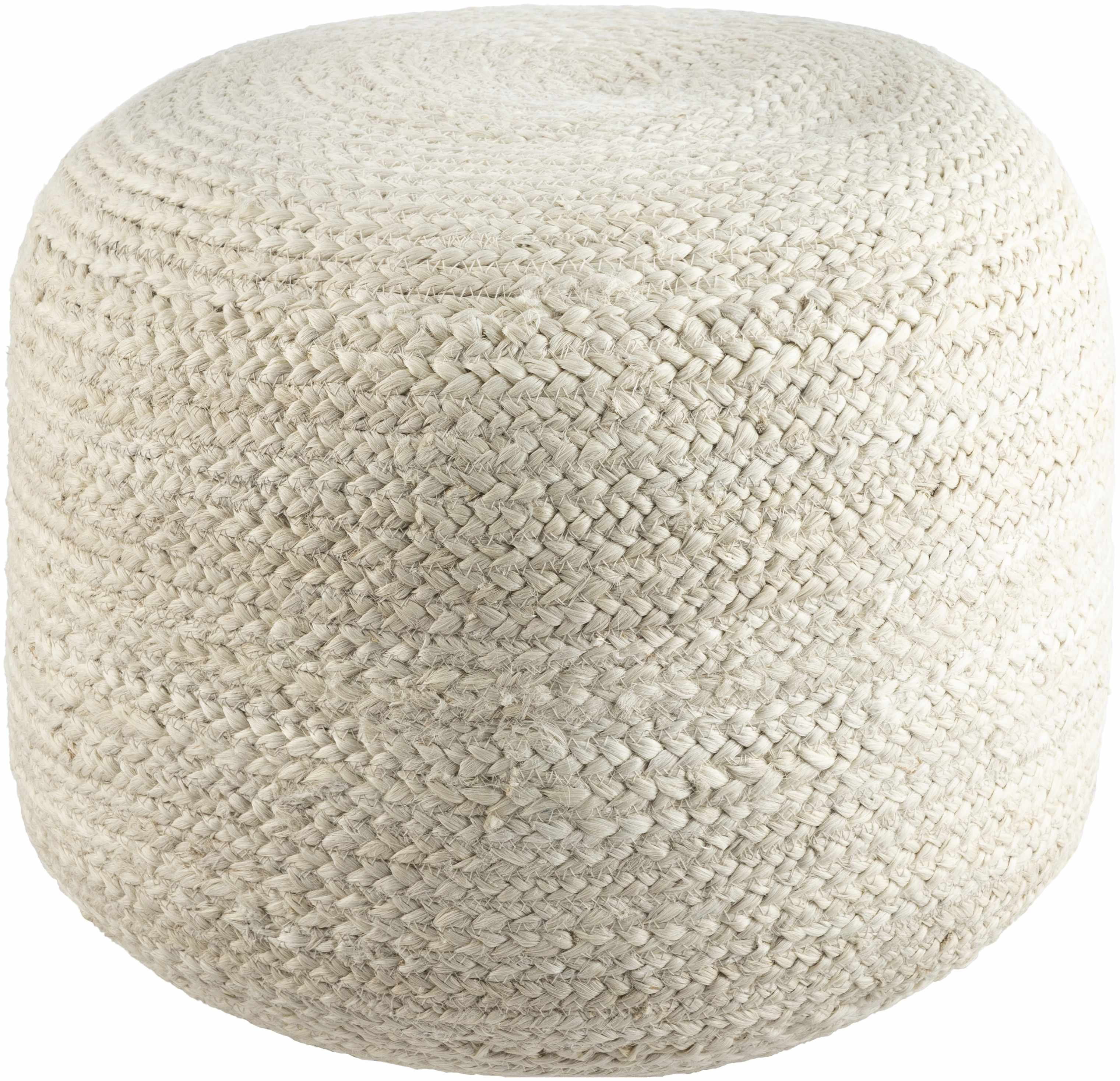 Round woven ottoman on a white background