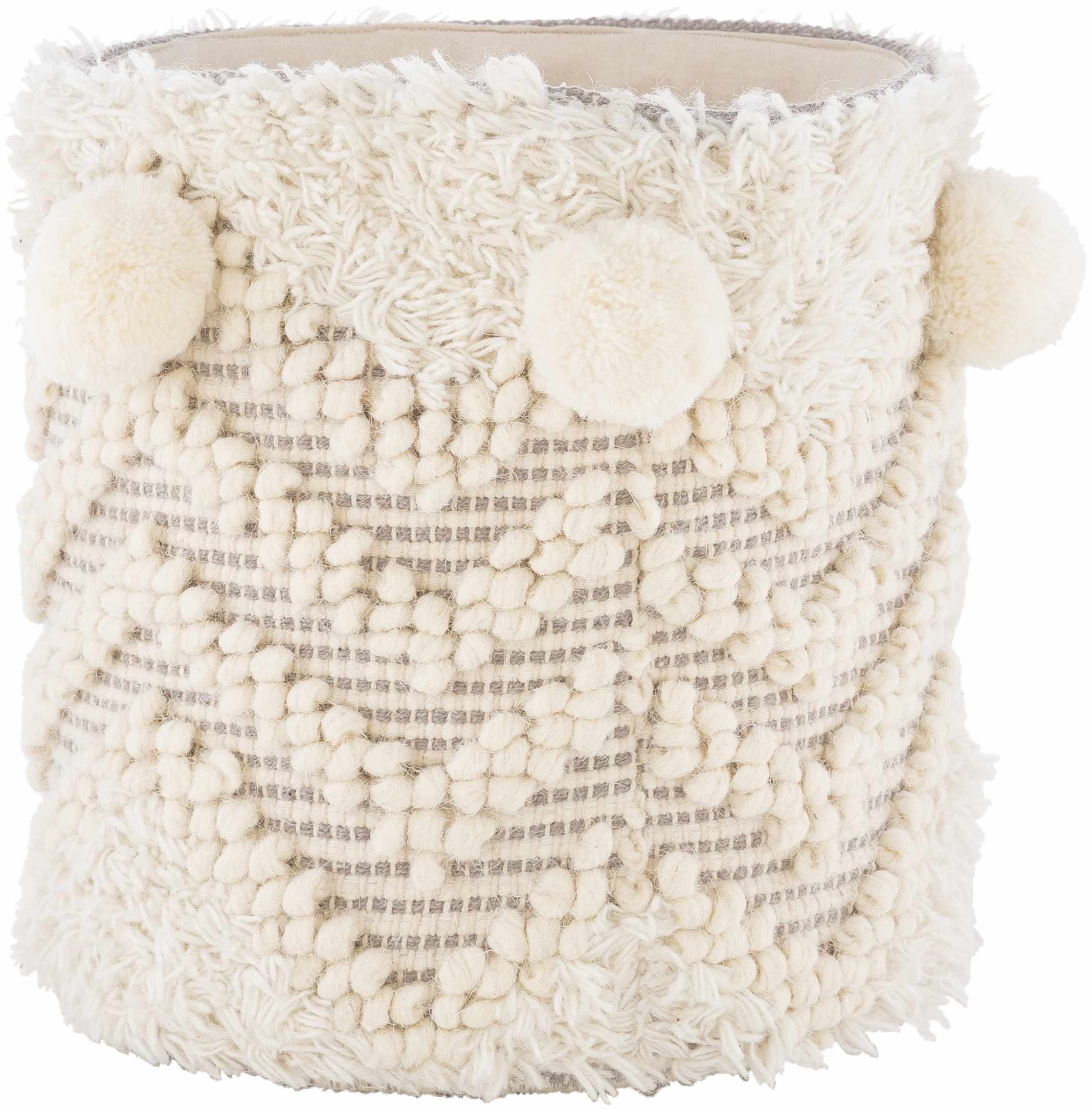Bordon Ivory Textured Pom-Pom Stool-0
