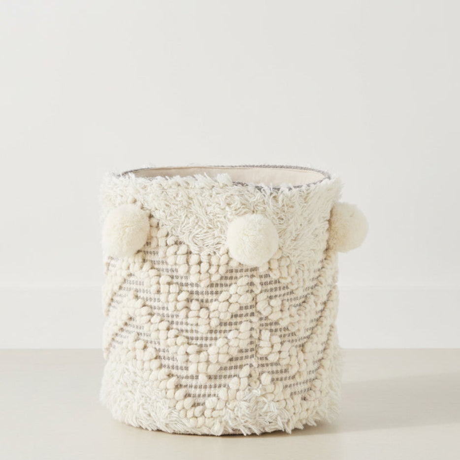 Bordon Ivory Textured Pom-Pom Stool-0