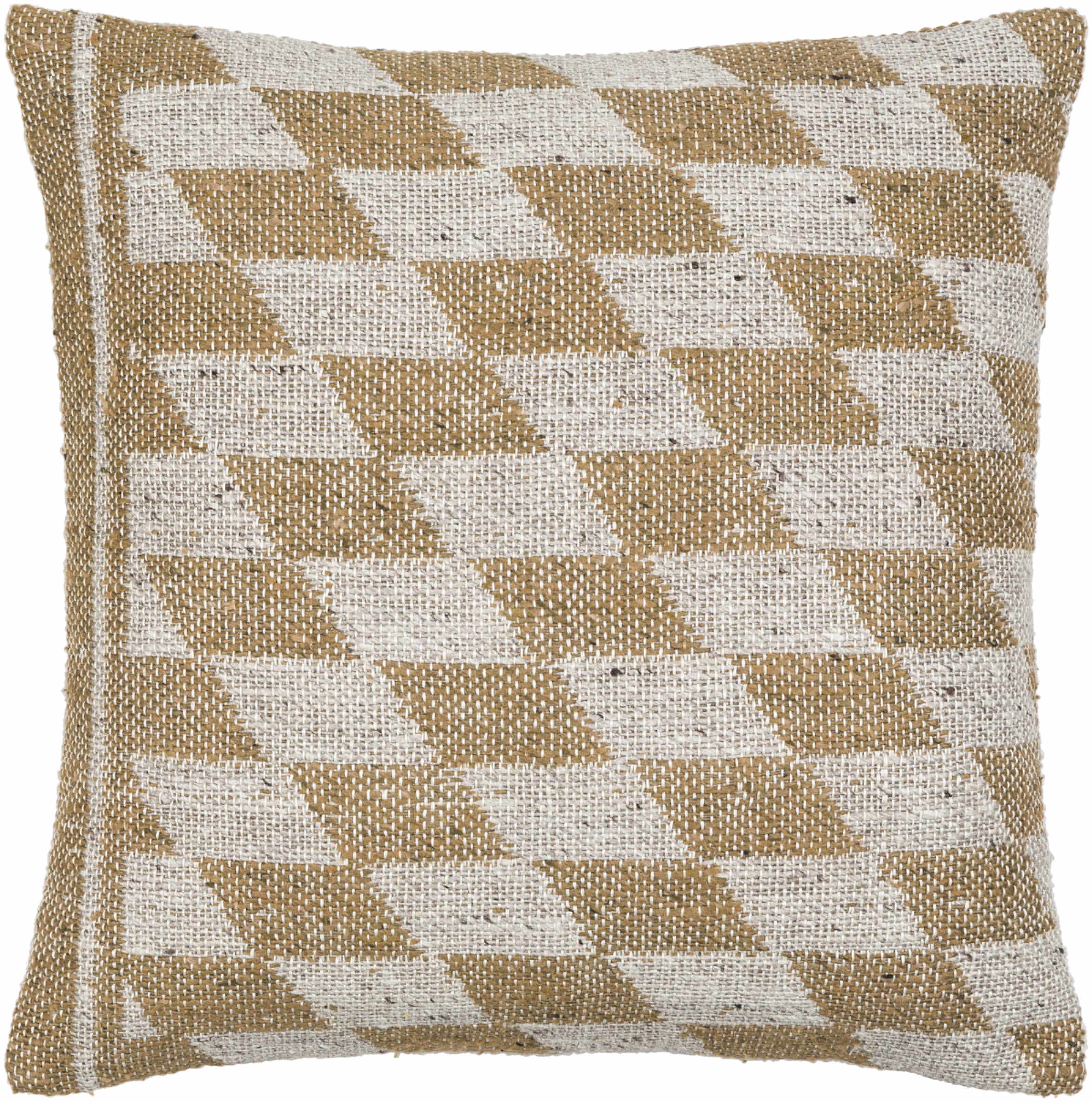 Decorative pillow with geometric pattern on a plain background