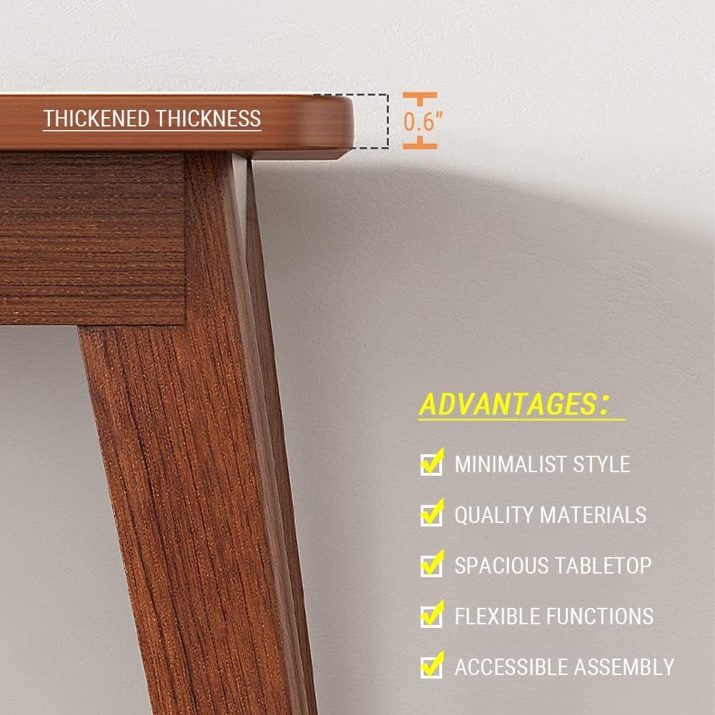 Wooden table leg with text highlighting thickened thickness and advantages on a gray background