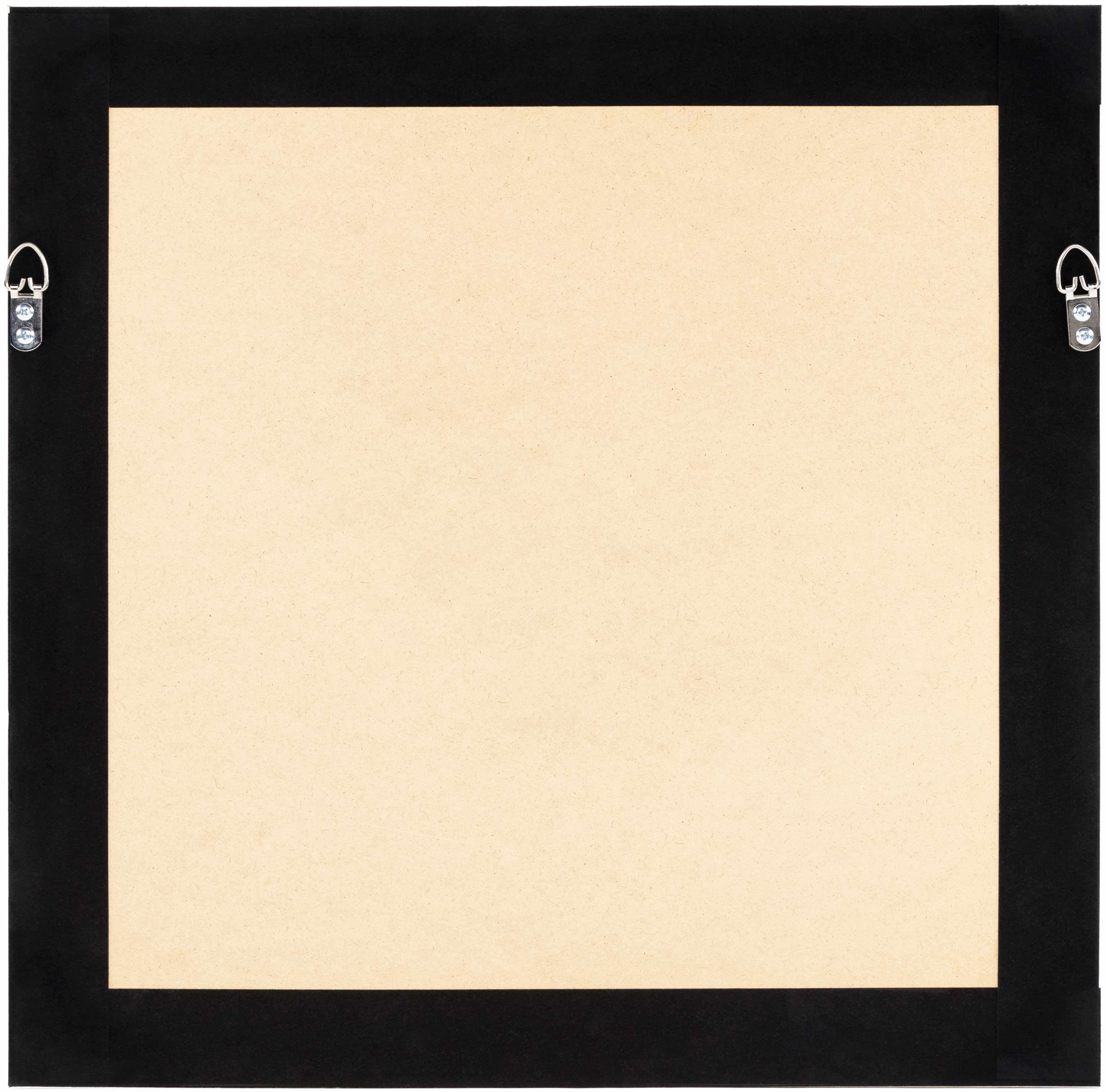 Black frame with beige mat and silver hooks on a white background