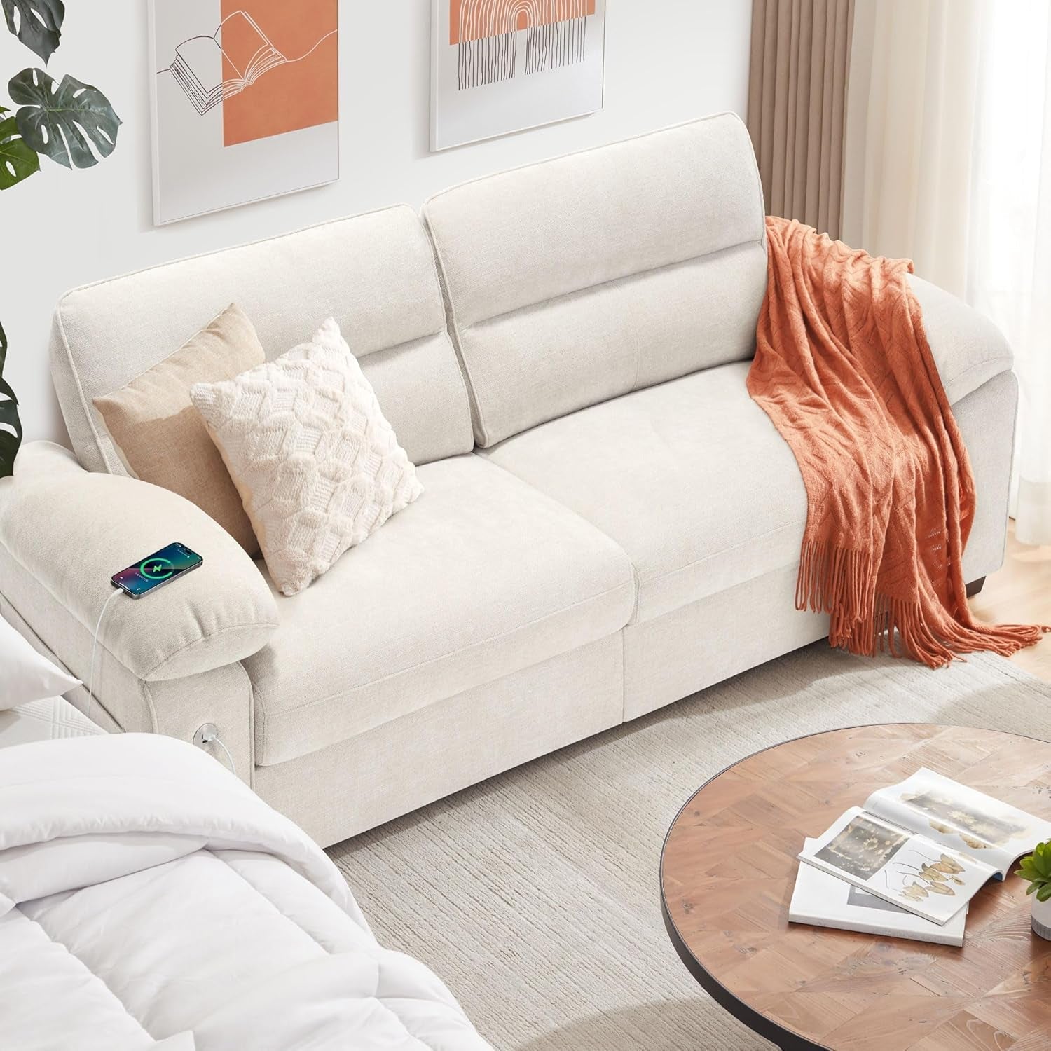 Modern 90.5 Inch Chenille Sofa With USB Charging-0