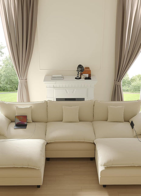 Modern Modular Sectional Sofa with Ottoman and Pillows-0