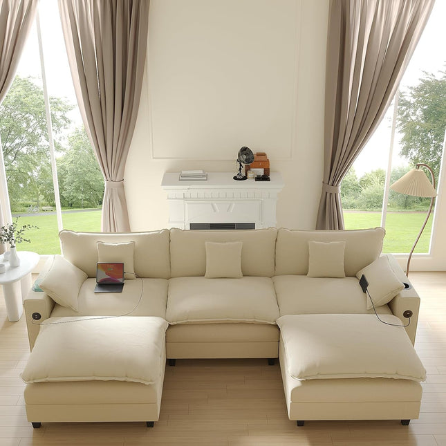 Modern Modular Sectional Sofa with Ottoman and Pillows-0