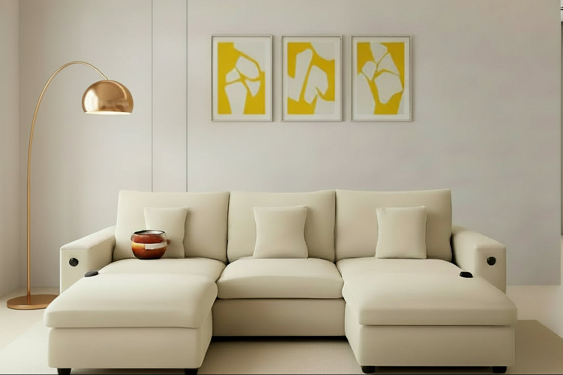 Modern Modular Sectional Sofa with Ottoman and Pillows-0