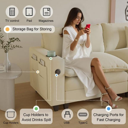 Modern Modular Sectional Sofa with Ottoman and Pillows-3