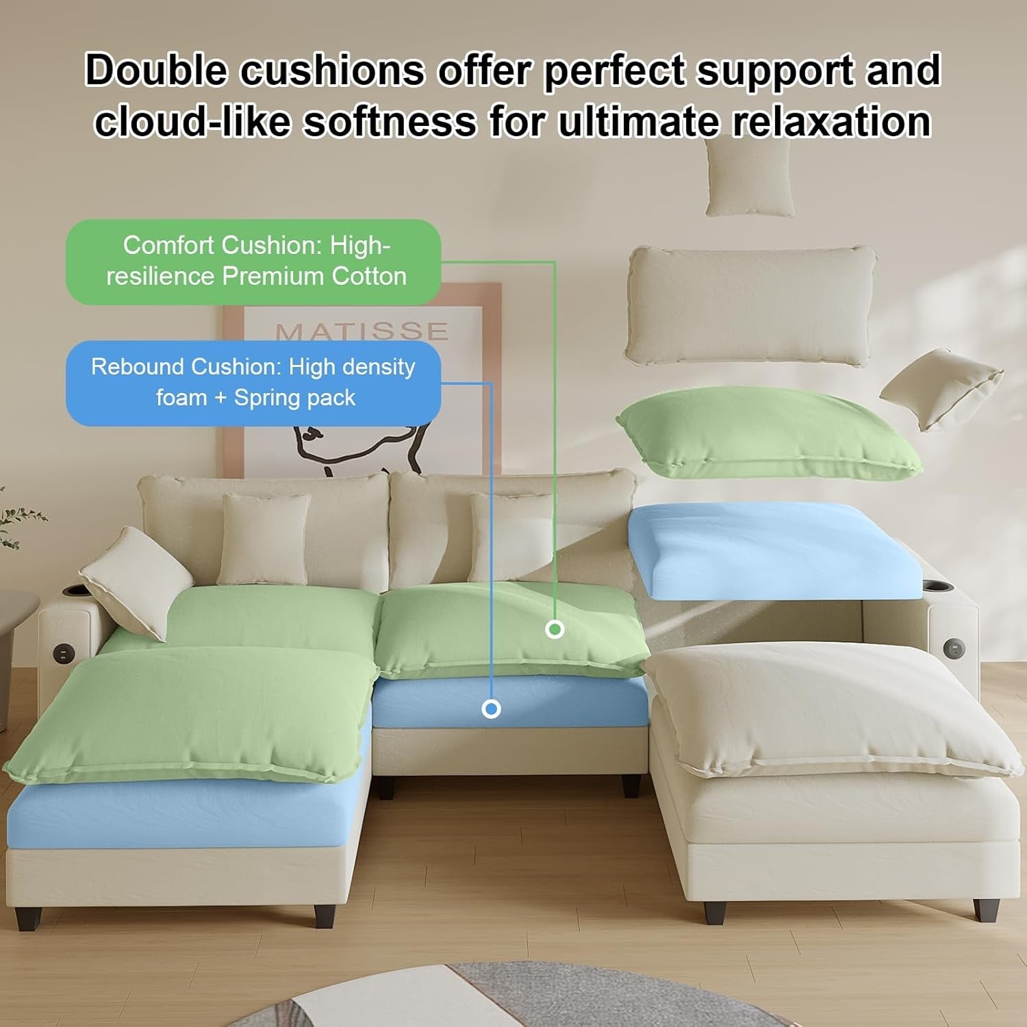 Modern Modular Sectional Sofa with Ottoman and Pillows-2