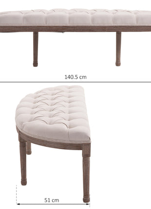 Half-Circle End Bench Ottoman Footstool Tufting Padded Seat Brushed Wood Base Antique Accents Home Seat Furniture Cream White-2