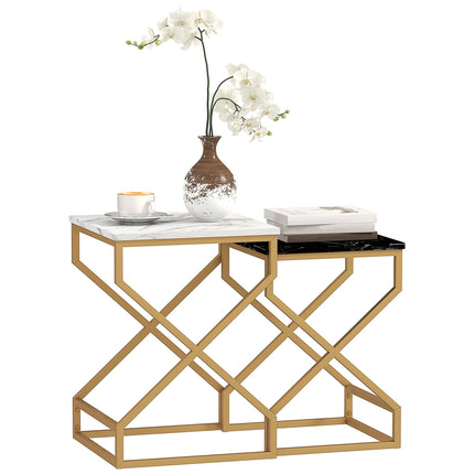 Set of Two Marble-Effect Nesting Tables-0