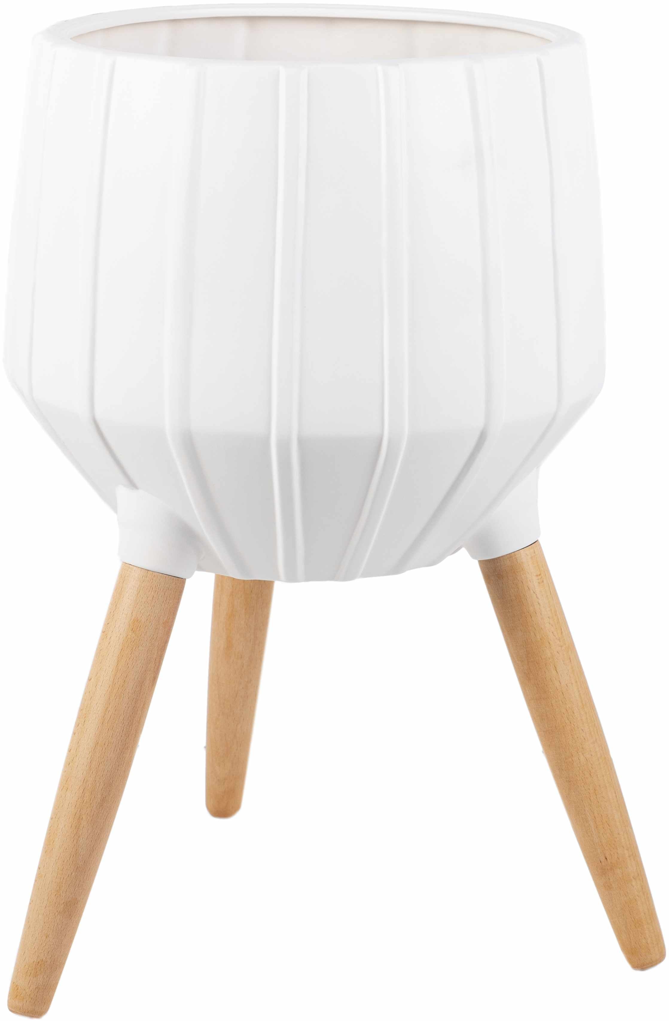 Dunguan White Ribbed Wood Planter-0